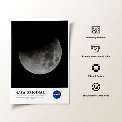Super Blue Blood Moon beginning its eclipse, NASA Art Posters