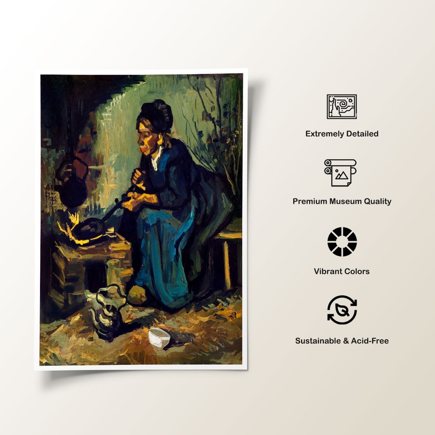 Peasant Woman Cooking by a Fireplace, Vincent Van Gogh Painting