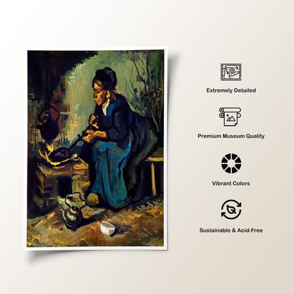 Peasant Woman Cooking by a Fireplace, Vincent Van Gogh Painting