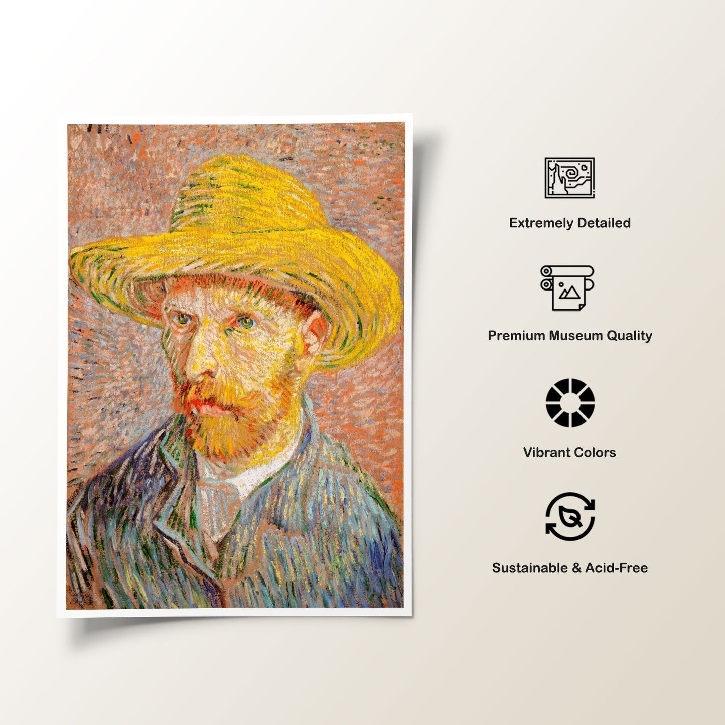 Self Portrait with a Straw Hat 2, Vincent Van Gogh Painting