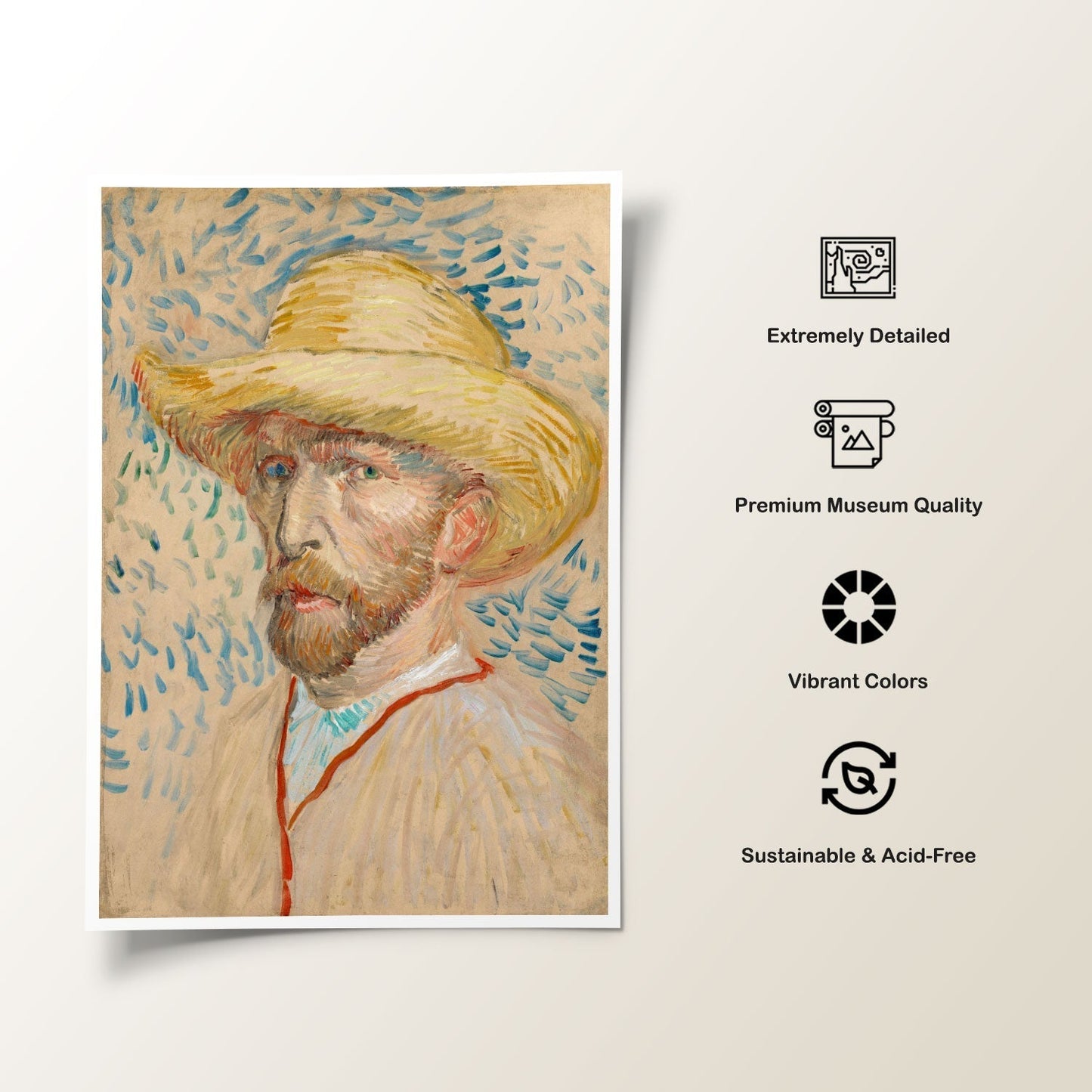 Self Portrait with a Straw Hat, Vincent Van Gogh Painting