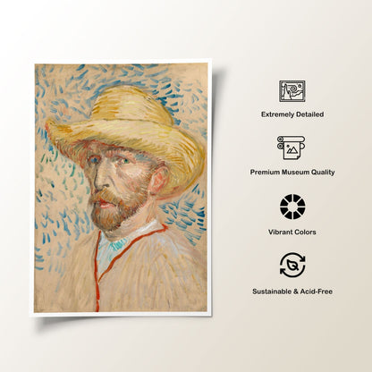 Self Portrait with a Straw Hat, Vincent Van Gogh Painting