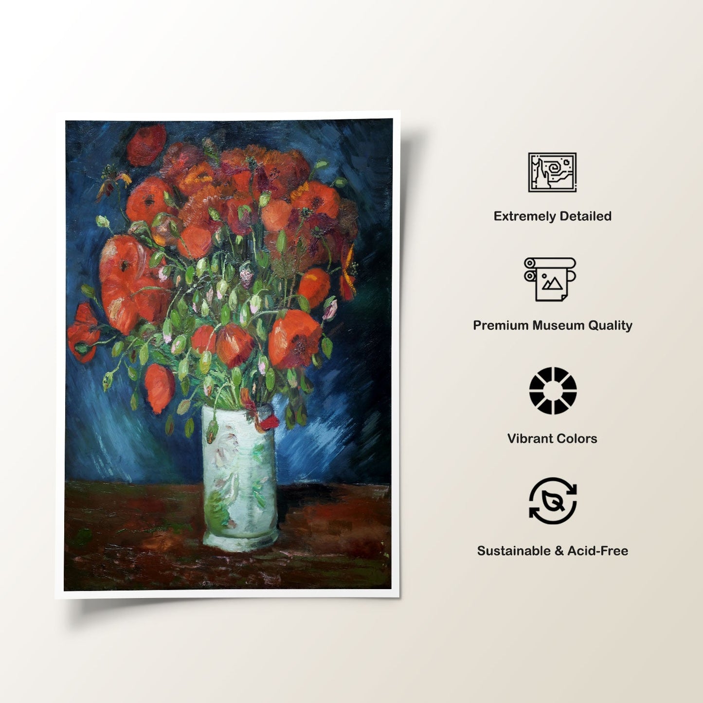 Vase with Poppies, Vincent Van Gogh Painting