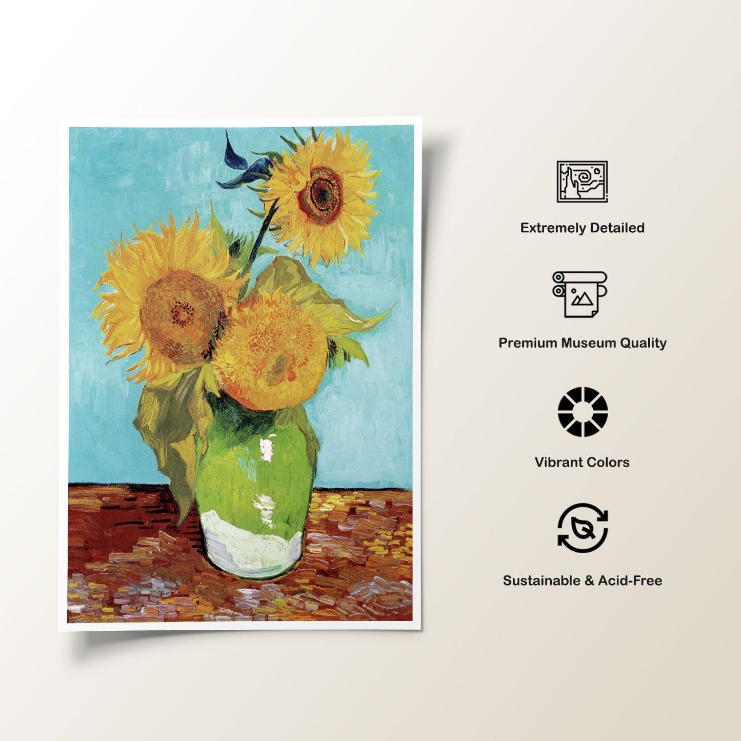 Vase with Three Sunflowers, Vincent Van Gogh Painting