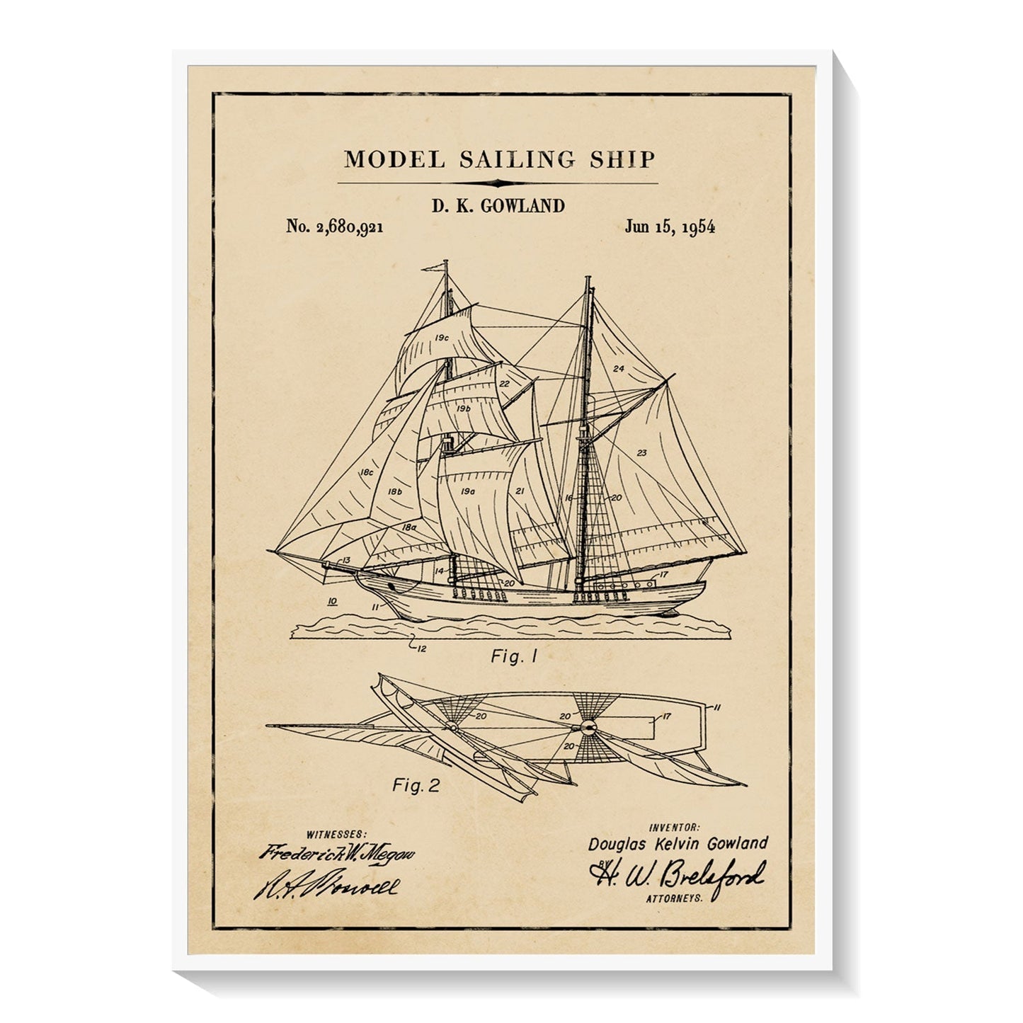 Sailing Ship Model, Blueprint Patent Art