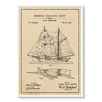 Sailing Ship Model, Blueprint Patent Art