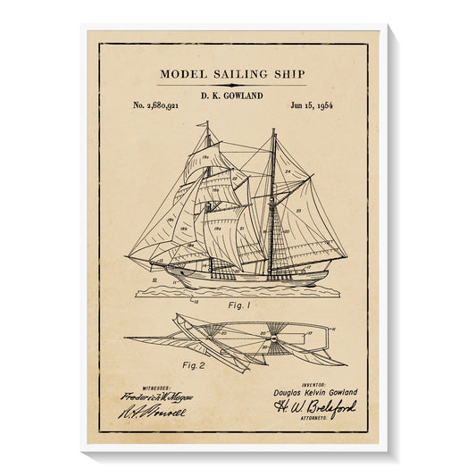 Sailing Ship Model, Blueprint Patent Art