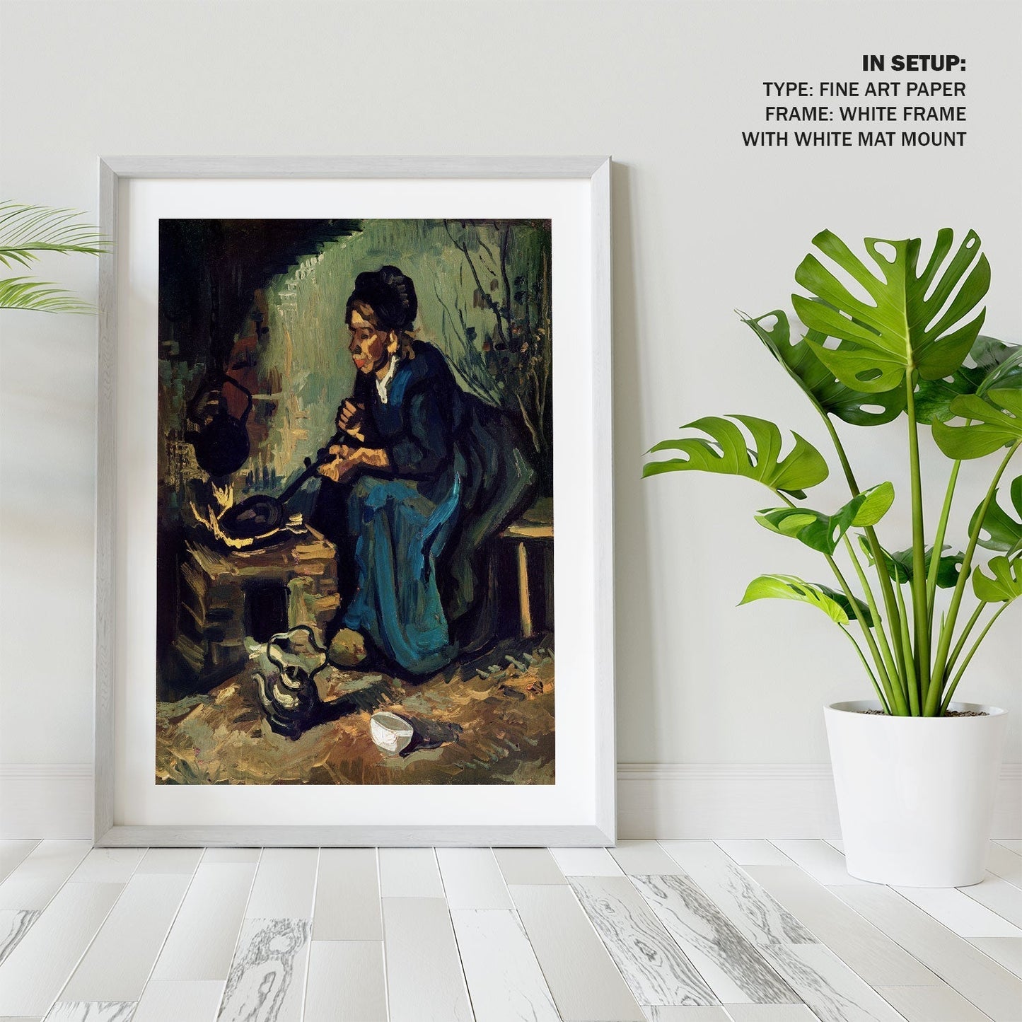 Peasant Woman Cooking by a Fireplace, Vincent Van Gogh Painting