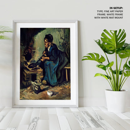 Peasant Woman Cooking by a Fireplace, Vincent Van Gogh Painting