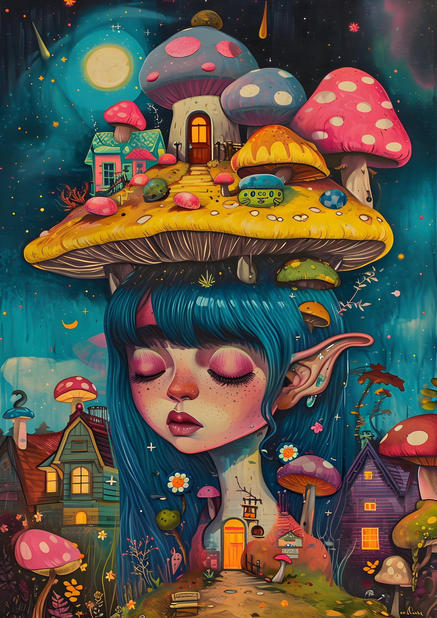 Psychedelic Girl with Enchanted Mushroom
