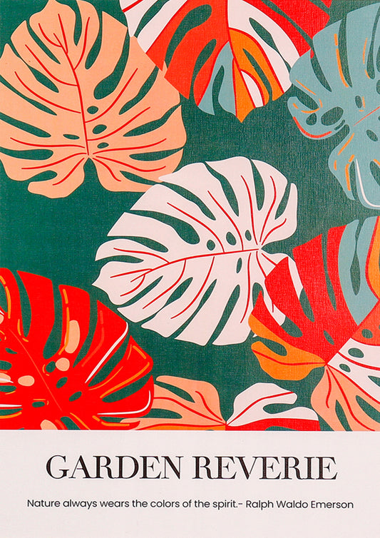 Tropical Foliage in Vibrant Hues Amidst a Tranquil Green Backdrop Wall Poster