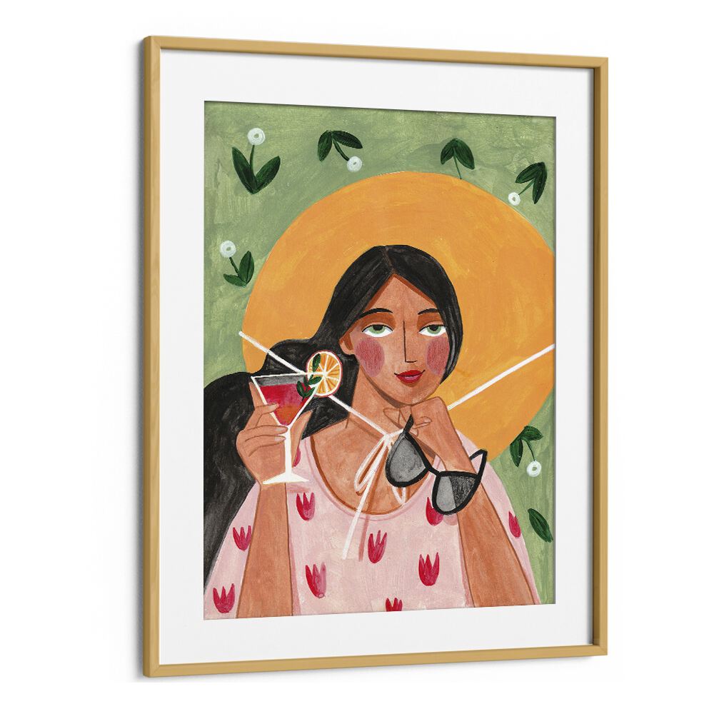 Abstract Modern Bohemian WOMAN WITH COCKTAIL, PORTRAITS by Caroline Bonne Muller. Perfect for artistic elegance in decor.