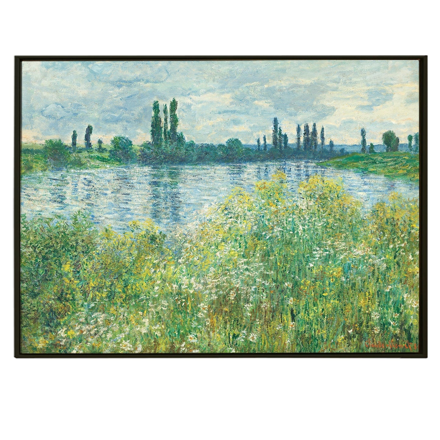 Large Wall Art Framed Canvas - Monet landscape painting of Seine Modern Art Impressionism on Framed Canvas Artwork Perfect for Office and Home Wall Decor.