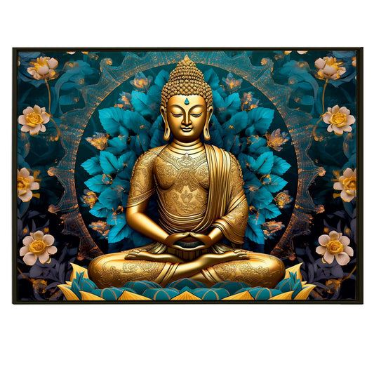 Sitting Gautam Buddha Meditation Antique Design Large Wall Art Canvas Framed Painting for Home Decoration Abstract Colorful Lord Buddha Large Size Perfect Home Office Living Room Space.