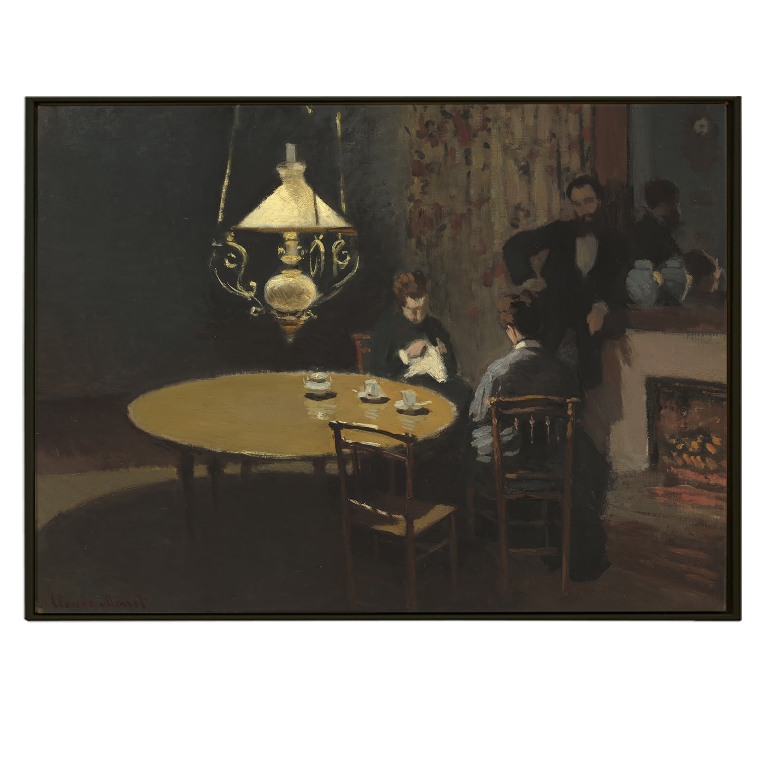 Large Wall Art Framed Canvas - After Dinner Painting By Cloude Monet Canvas Modern Art Impressionism on Framed Canvas Artwork Perfect for Office and Home Wall Decor.