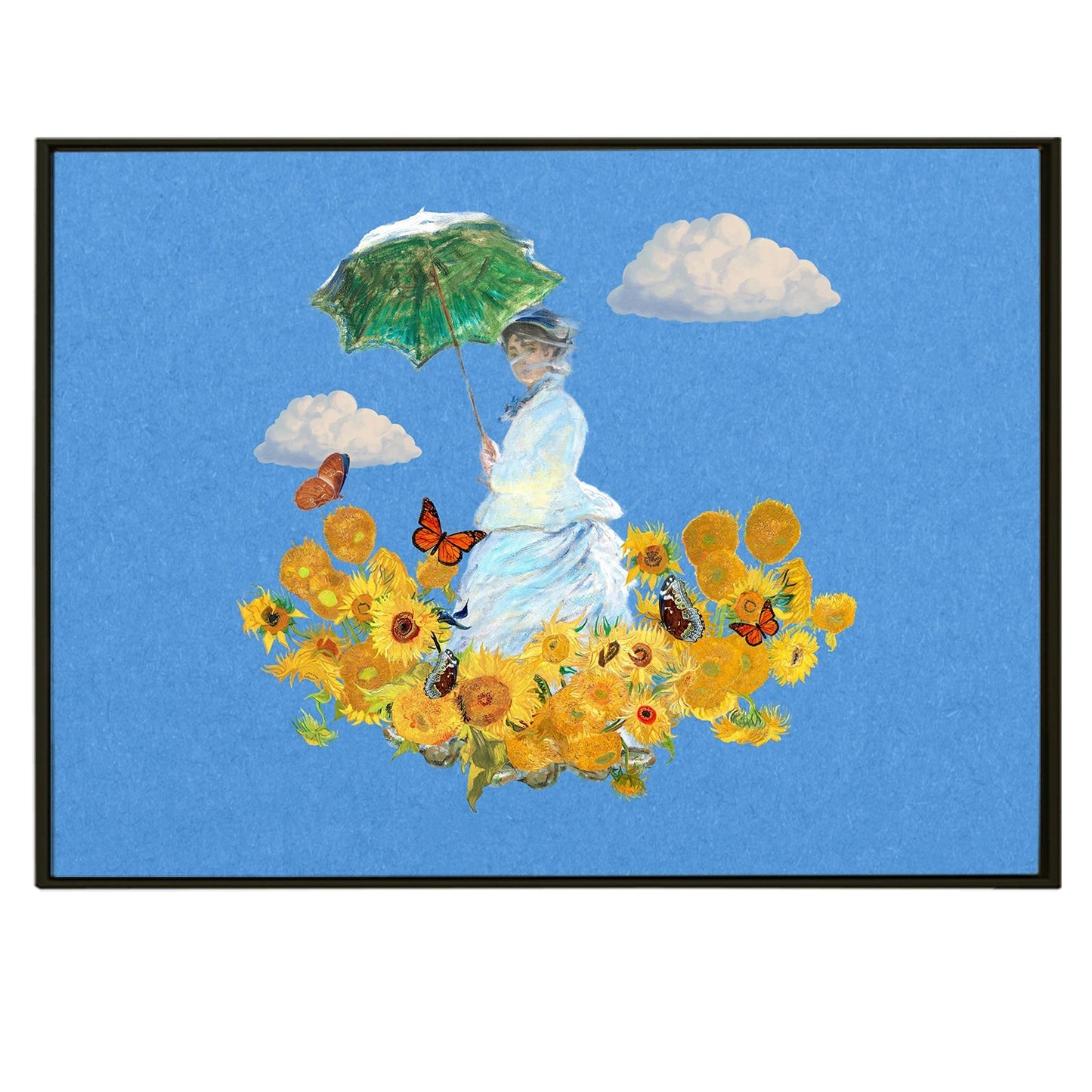 Claude Monet Famous Artist Blue Canvas Prints Woman With A Parasoal Wall Art Modern Art Impressionism Painting on Framed Canvas Artwork For Living Room Office Home Decor.