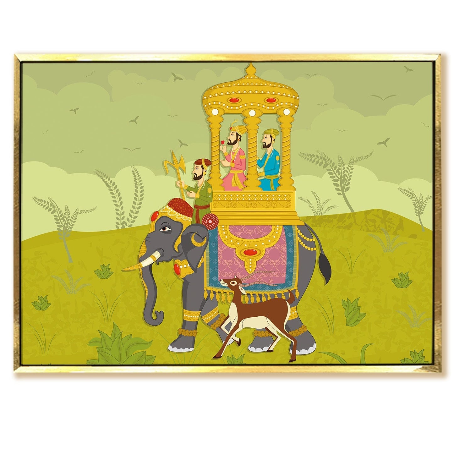 Witnessing Grandeur: Crowds Gather as the Maharaja Leads a Procession on Elephant Back Artwork. Adds sophistication to your decor.