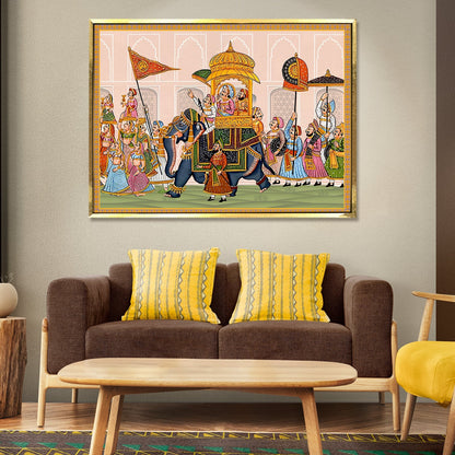 A Spectacle of Imperial Might: The Emperor's Elephant Procession Through the Bustling City Wall Art for home and office space.