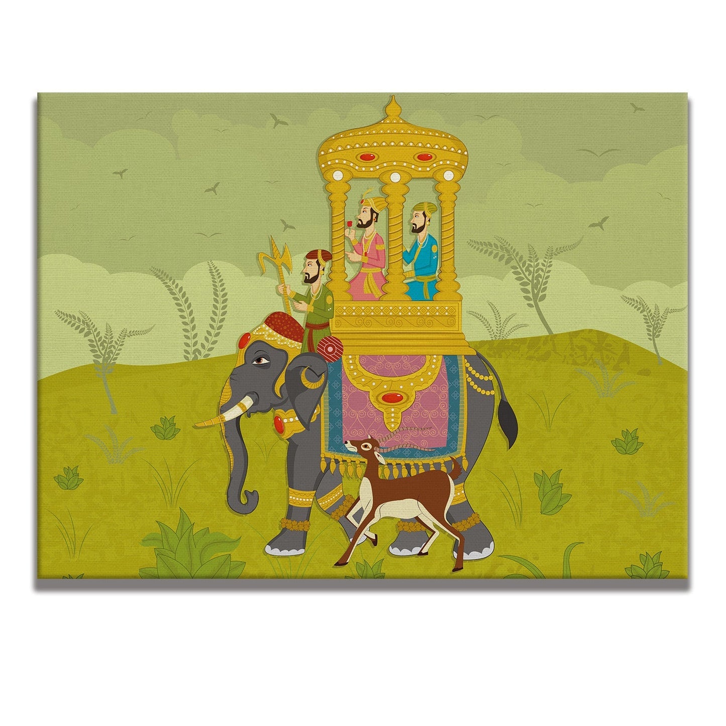 Witnessing Grandeur: Crowds Gather as the Maharaja Leads a Procession on Elephant Back Artwork. Adds sophistication to your decor.