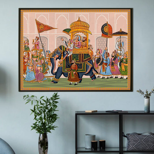 A Spectacle of Imperial Might: The Emperor's Elephant Procession Through the Bustling City Wall Art for home and office space.