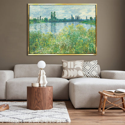 Large Wall Art Framed Canvas - Monet landscape painting of Seine Modern Art Impressionism on Framed Canvas Artwork Perfect for Office and Home Wall Decor.