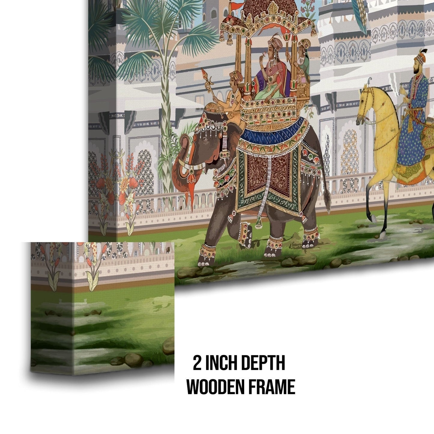The Queen's Elephant Ride: A Glimpse into Mughal Royalty on Framed Canvas Artwork Perfect for Office and Home Wall Decor.
