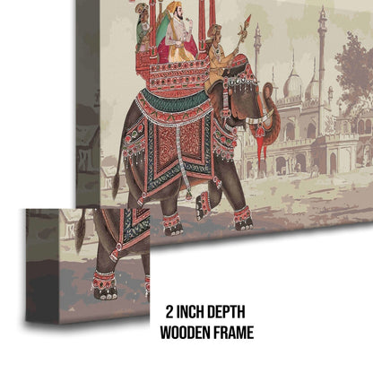 A Tapestry of Power and Grace: The Mughal Emperor's Journey on a Decorated Elephant Carriage, Flanked by Royal Guards Wall Painting