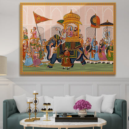 A Spectacle of Imperial Might: The Emperor's Elephant Procession Through the Bustling City Wall Art for home and office space.