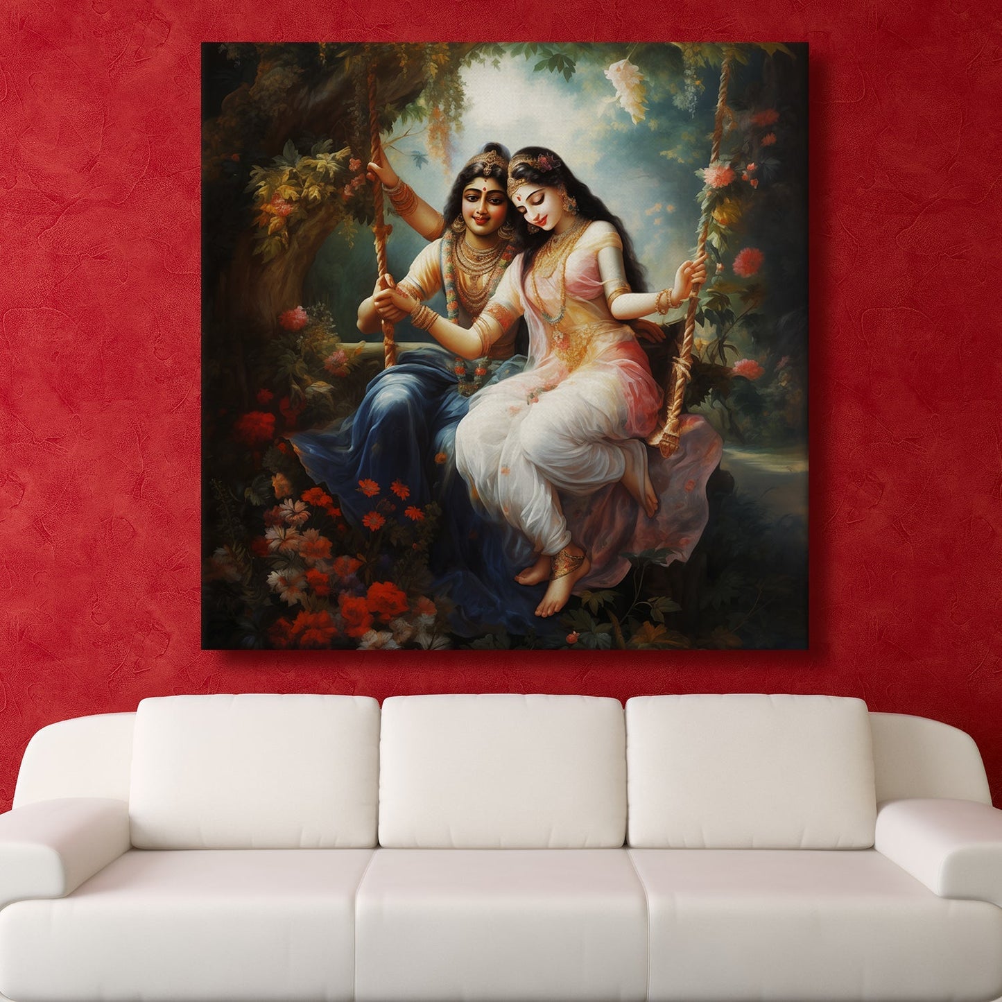Krishna and Radha Wall Art Canvas Paintings Framed on Wood
