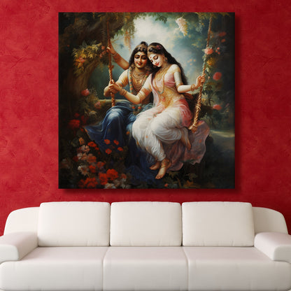 Krishna and Radha Wall Art Canvas Paintings Framed on Wood