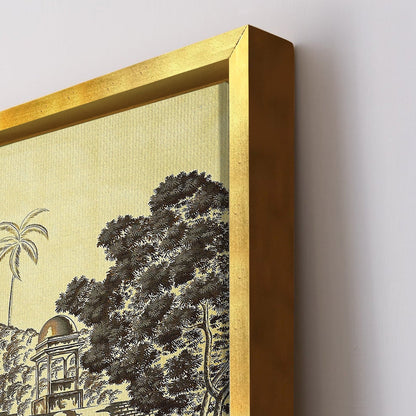 The Mughal Stronghold: A Fort Landscape with Elephant and Camel Historical Art Impressionism Painting Picture on Framed Artwork for Home Decor.