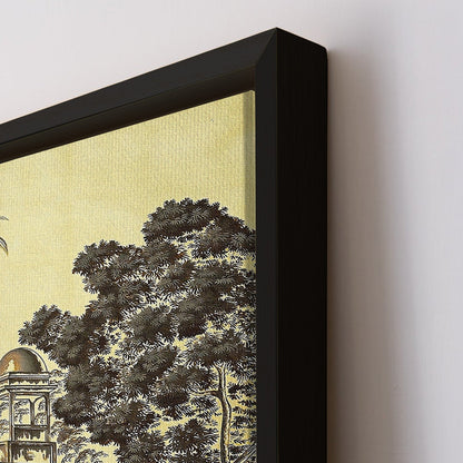 The Mughal Stronghold: A Fort Landscape with Elephant and Camel Historical Art Impressionism Painting Picture on Framed Artwork for Home Decor.