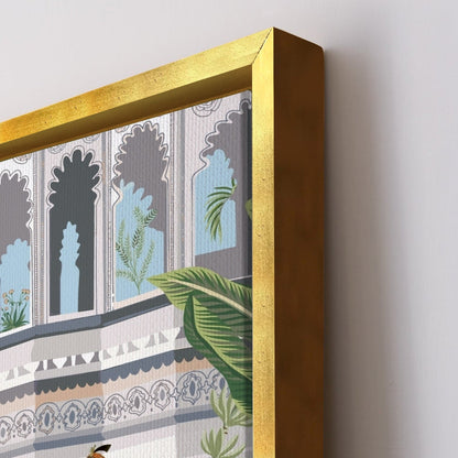 The Queen's Elephant Ride: A Glimpse into Mughal Royalty on Framed Canvas Artwork Perfect for Office and Home Wall Decor.