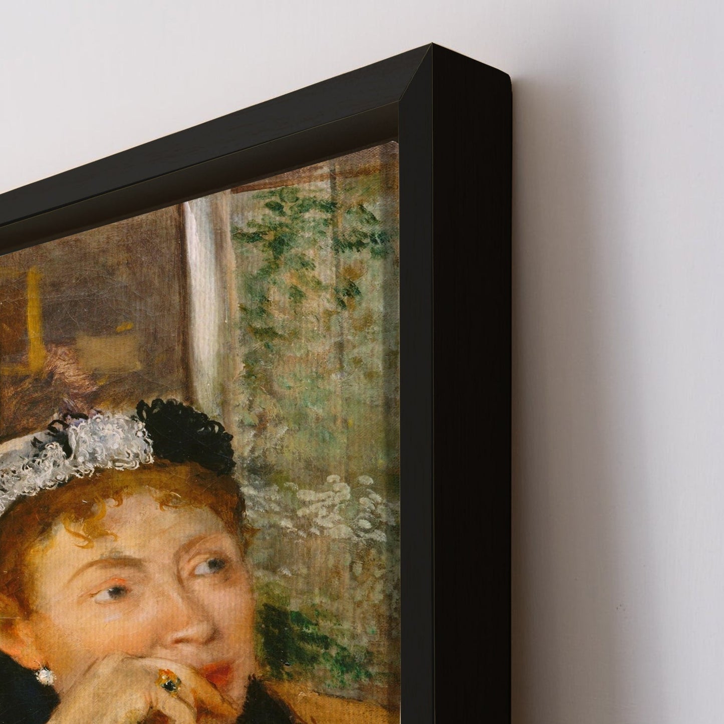 The woman sitting next to a vase with flowers by Edgar Degas fine art print canvas painting