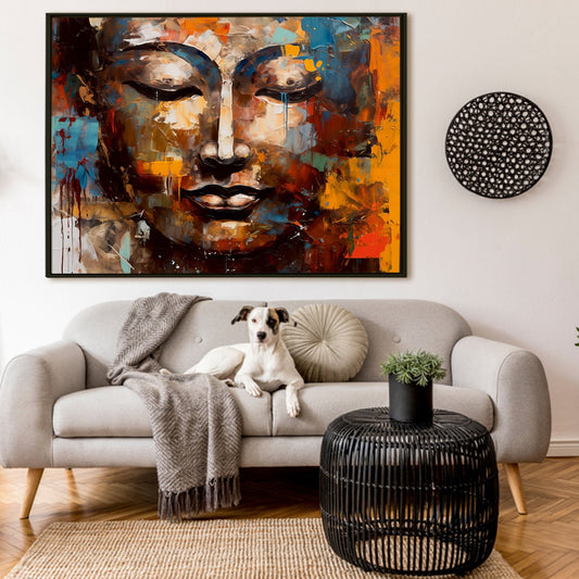 Buddha Large Wall Art Canvas Framed Paintings Abstract Art Meditation Room Decor Colorful Buddha Statue Pictures Religious Lotus Flower Artworks Bedroom Yoga Room Home Decoration.