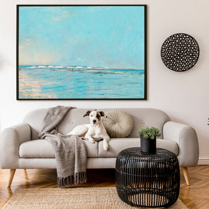 Large Wall Art Framed Canvas - Blue Beige Painting By Cloude Monet Canvas Modern Art Impressionism on Framed Canvas Artwork Perfect for Office and Home Wall Decor.