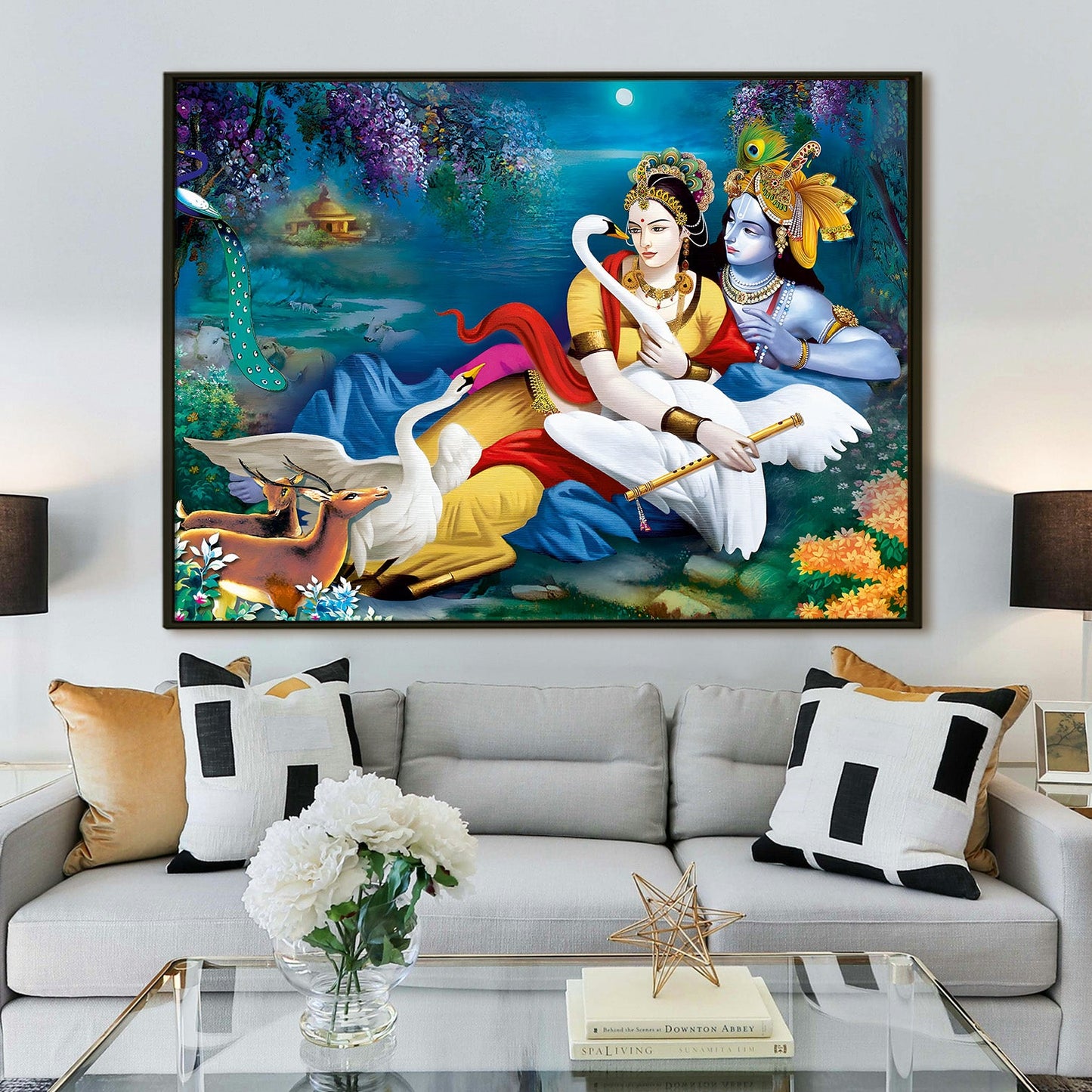 Folklore on Canvas: Discover the Charm of Radha Krishna Print Canvas Framed Painting