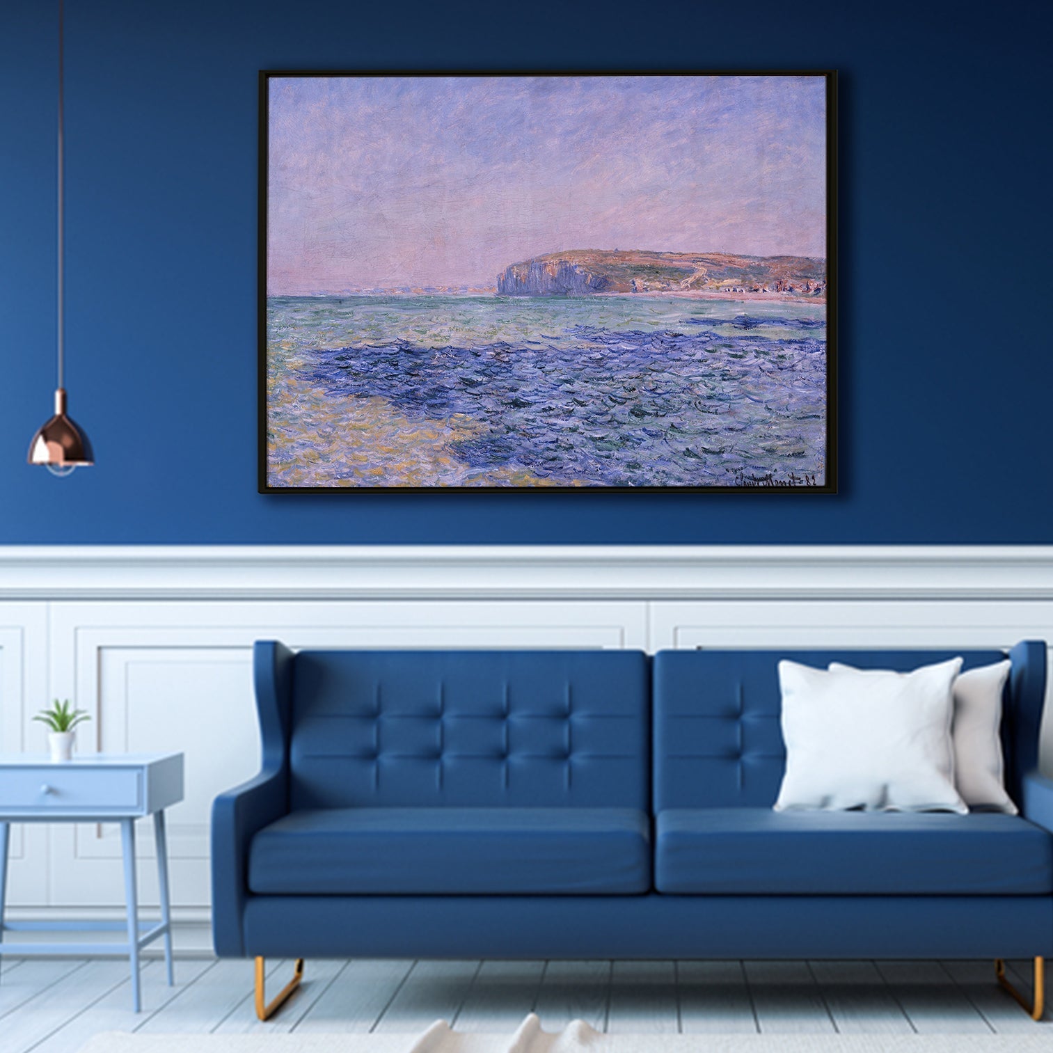 Large Wall Art Framed Canvas - Shadows on the Sea By Cloude Monet Canvas Painting Modern Art Impressionism on Framed Canvas Artwork Perfect for Office and Home Wall Decor.
