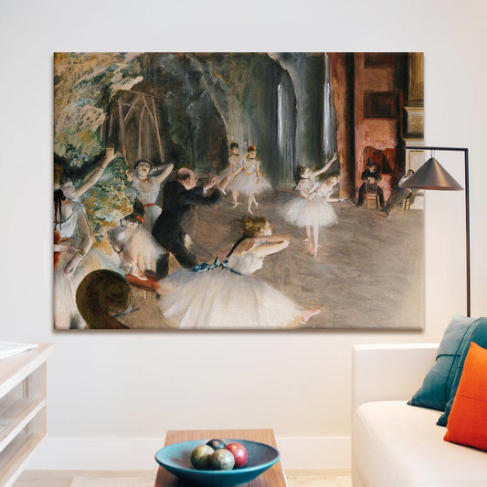 The Rehearsal of the Ballet on Stage by Edgar Degas Canvas Wall Art Print