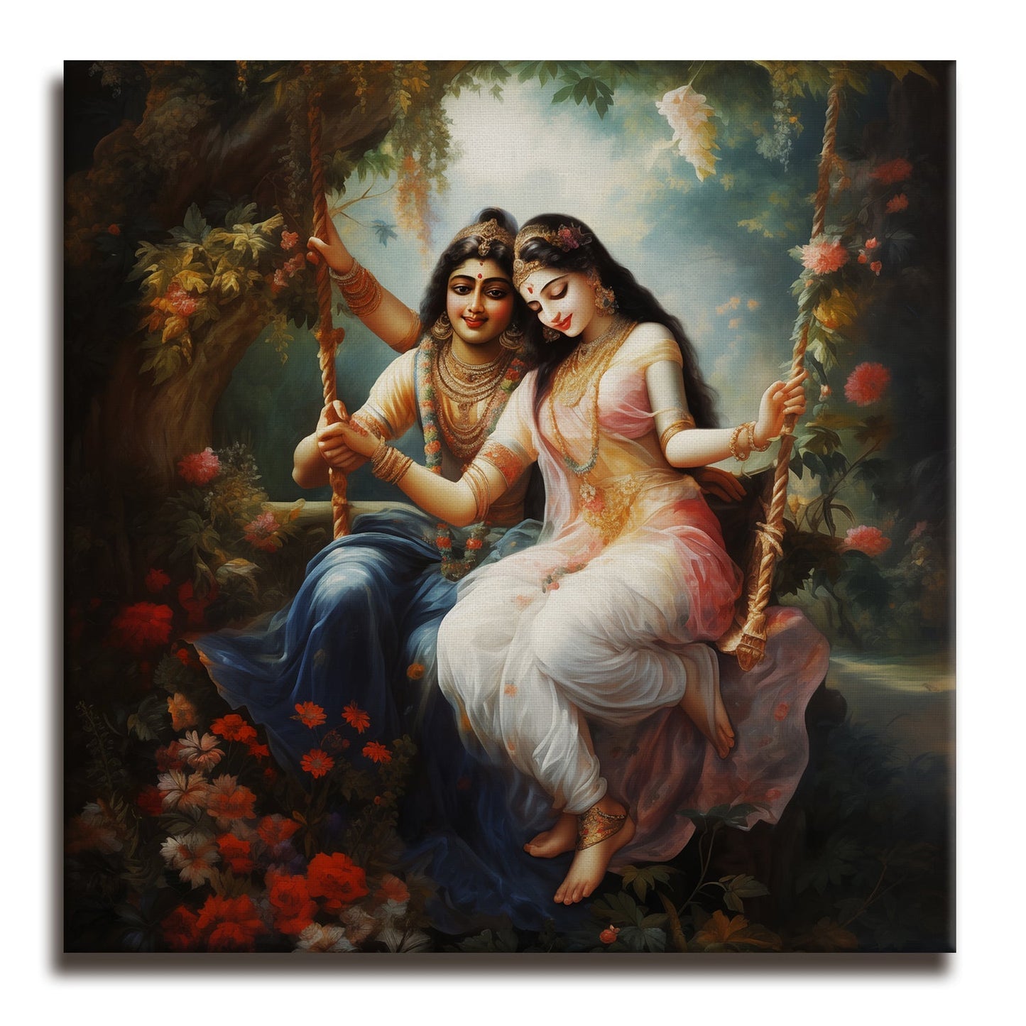 Krishna and Radha Wall Art Canvas Paintings Framed on Wood