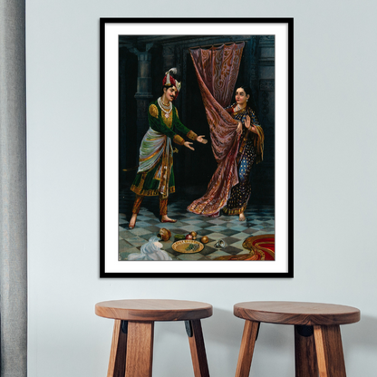 Kichaka making indecent proposals to a frightened Draupadi by Raja Ravi Varma Wall art Painting