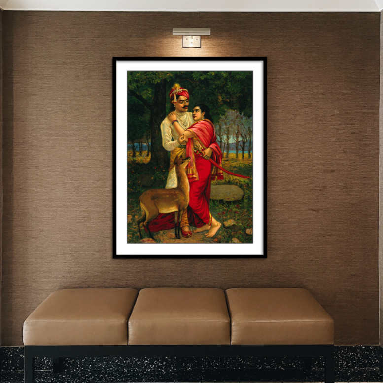 King Dushyanta proposing marriage with a ring to Shakuntala by Raja Ravi Varma Wall Art