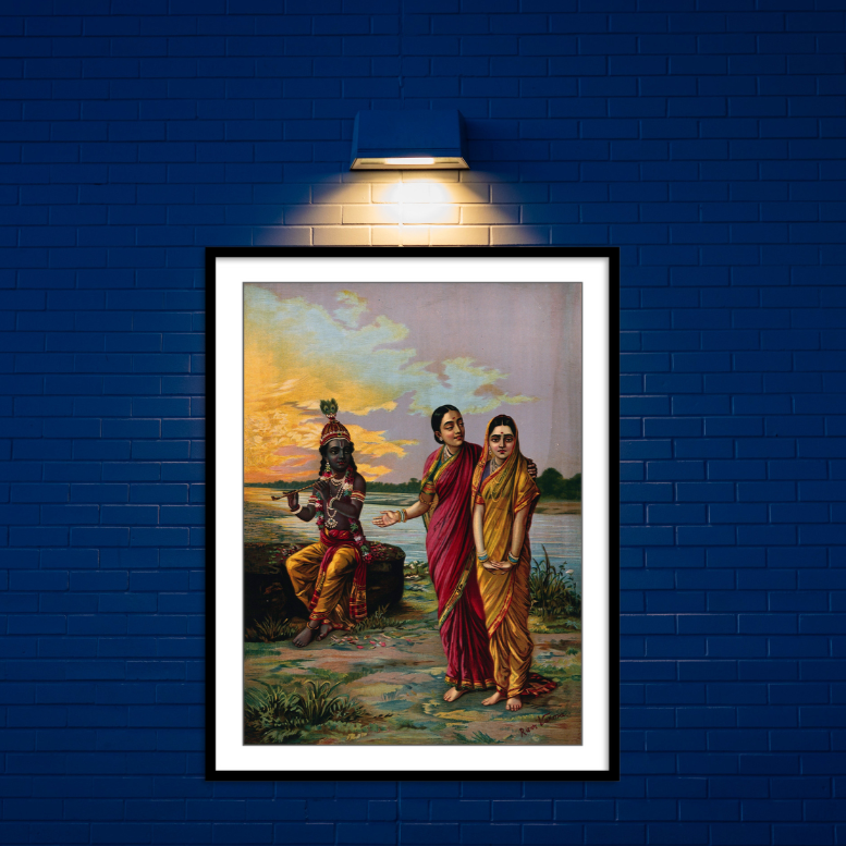 Krishna declaring his love for Radha via a confidante by Raja Ravi Varma Wall Painting for Decor