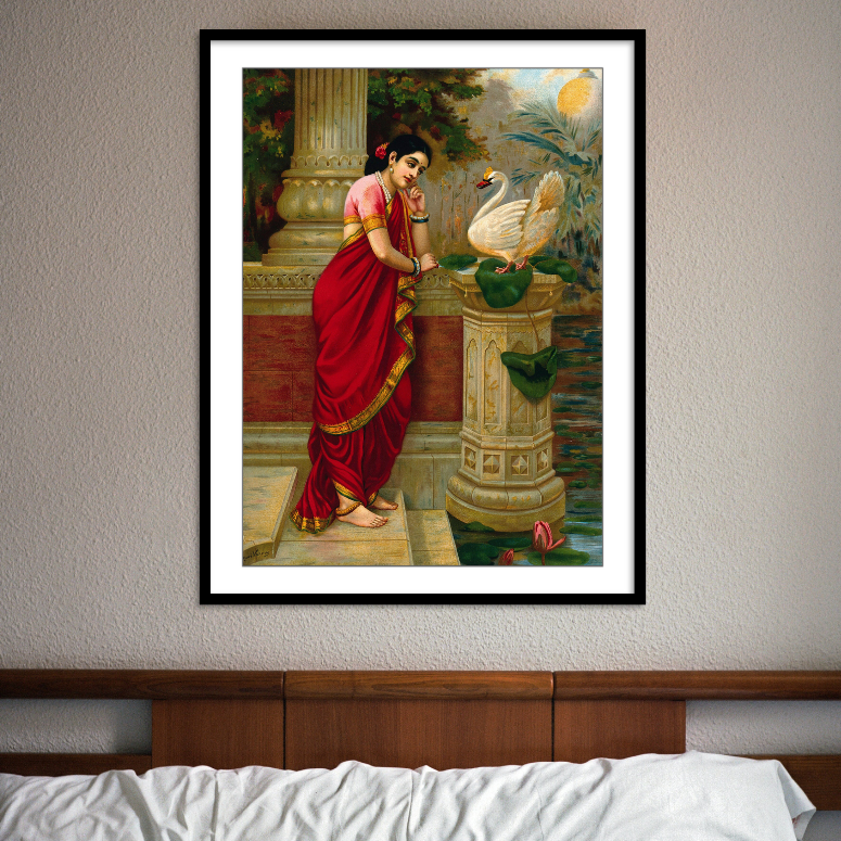 A swan telling Damayanti of Nala's love by Raja Ravi Varma Wall Art