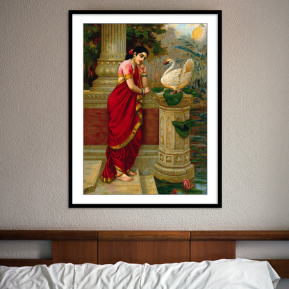 A swan telling Damayanti of Nala's love by Raja Ravi Varma Wall Art
