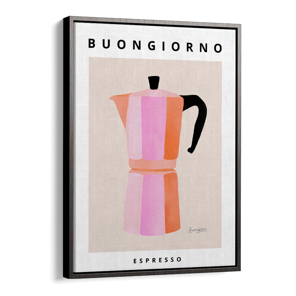 Stylish BUONGIORNO ESPRESSO, KITCHEN POSTERS featuring a vibrant coffee pot design, perfect for café-inspired kitchens.