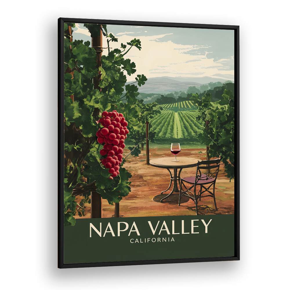 NAPA VALLEY - CALIFORNIA, BAR art print featuring lush vineyards and a serene outdoor cafe setting.