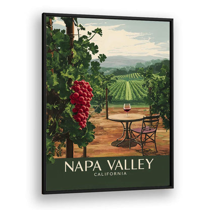 NAPA VALLEY - CALIFORNIA, BAR art print featuring lush vineyards and a serene outdoor cafe setting.