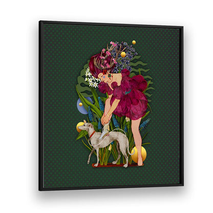 Whimsical art from ENCHANTED FOREST IX, PORTRAITS showcases a vibrant woman and greyhound in a lush, magical setting.