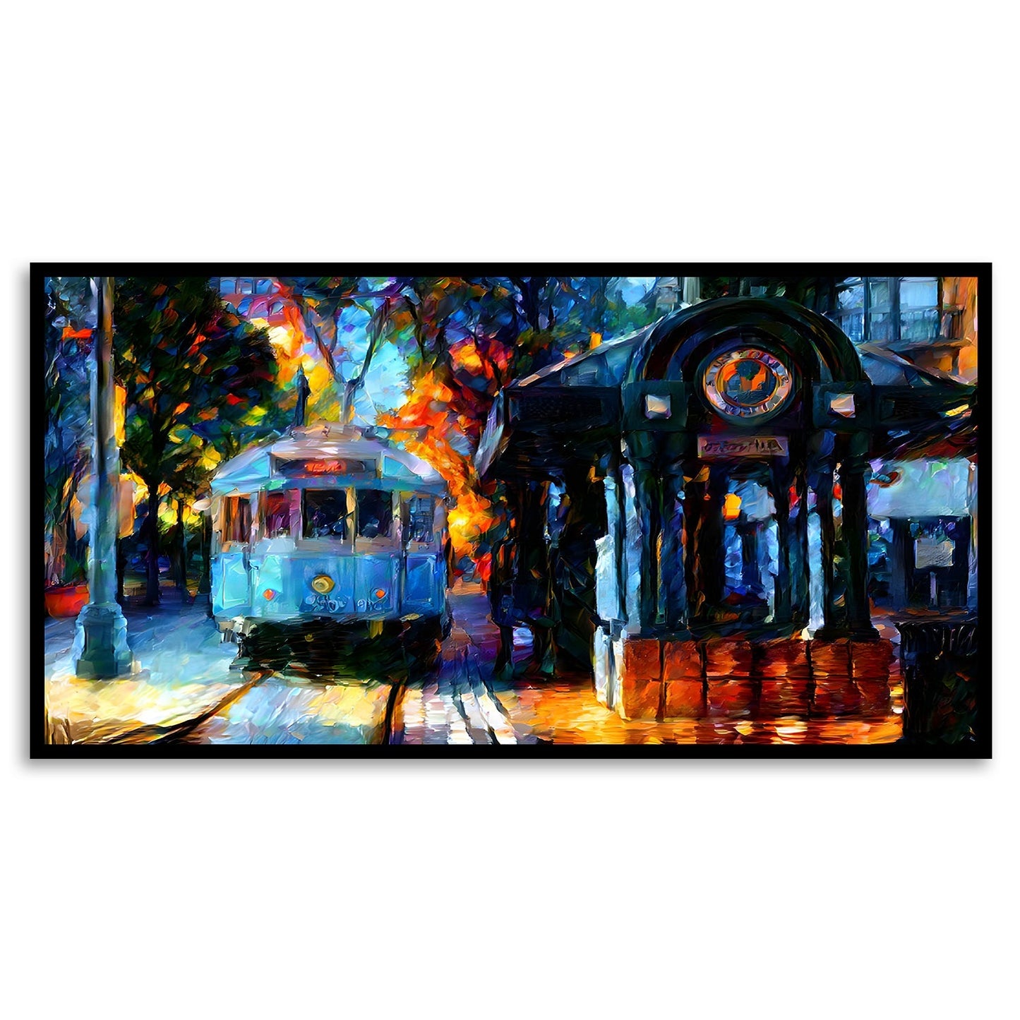 Tramway Twilight Cityscape Painting